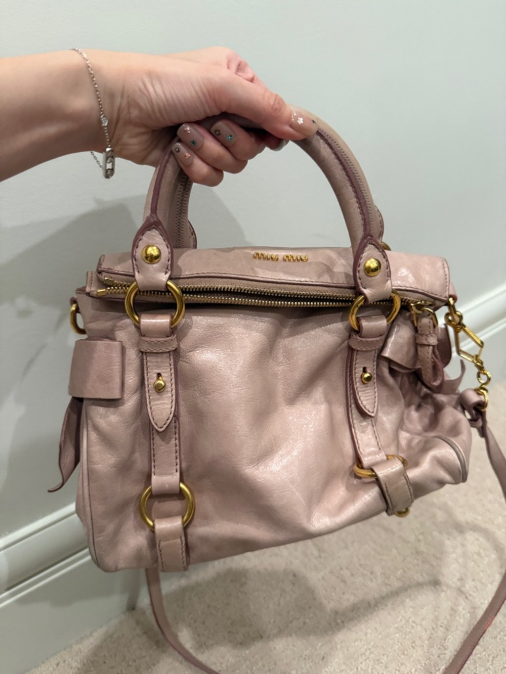 vintage MIU MIU mughetto Vitello Lux bow Leather Mini Bow Top Handle Bag